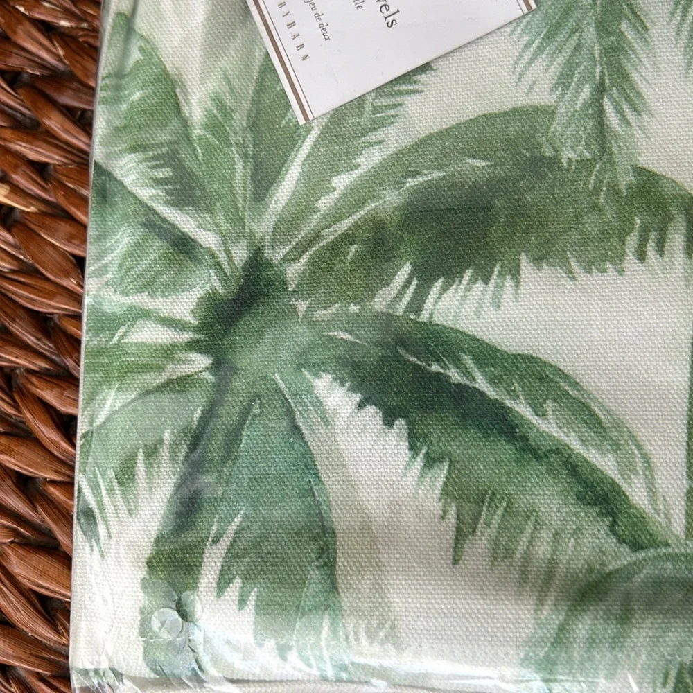 Pottery Barn vintage palm tree kitchen towels set/2